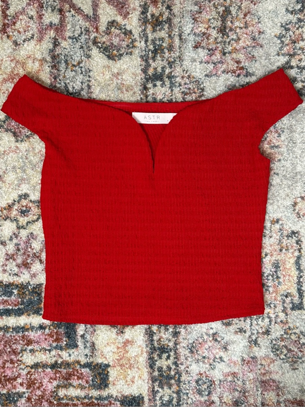 ASTR Off The Shoulder Textured Top Cherry Red Size Small Flirty European Summer